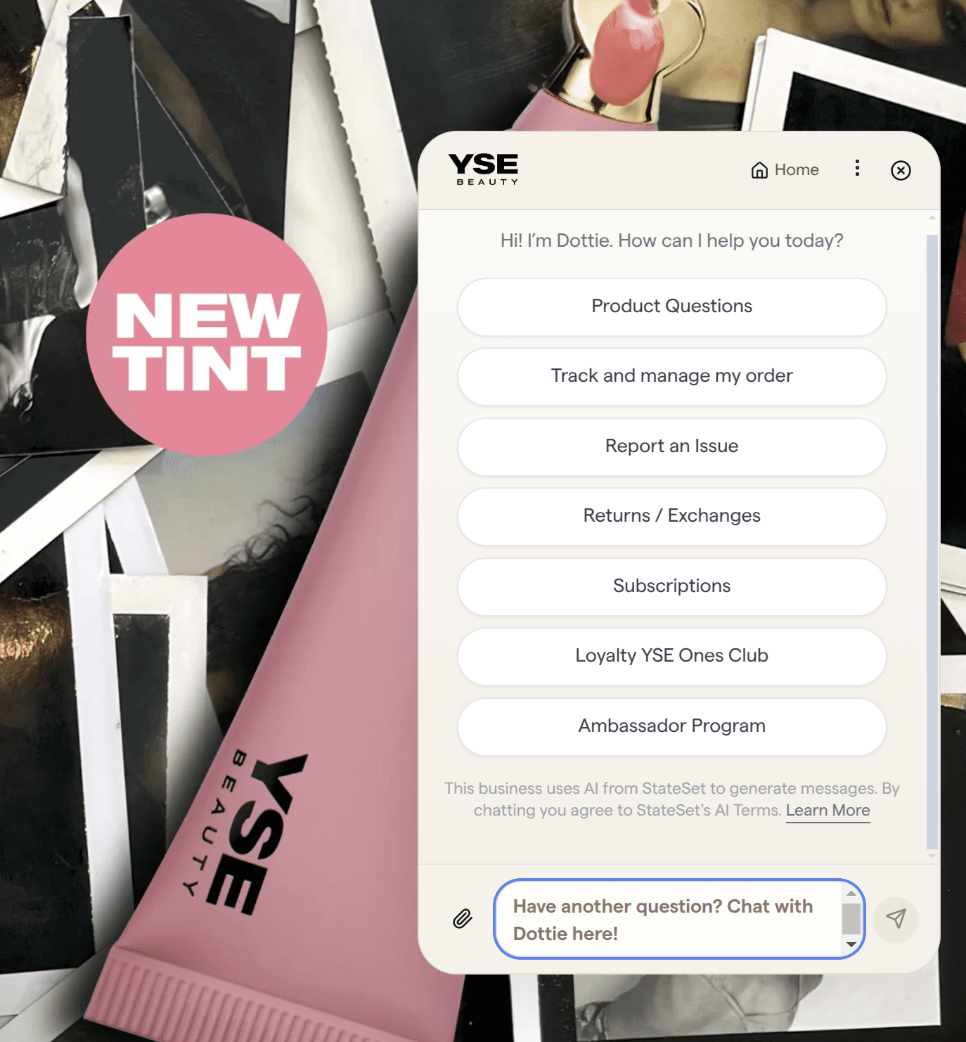 Dottie, the StateSet commerce AI agent for YSE Beauty